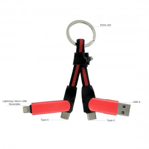 Porte clef cable de charge 6 en 1 en aluminium et Nylon