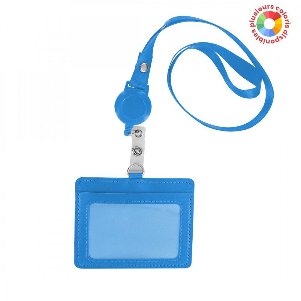 Porte badge en Simili cuir avec tour de cou retractable