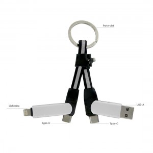 Porte clef cable de charge 5 en 1 en aluminium et Nylon - argent